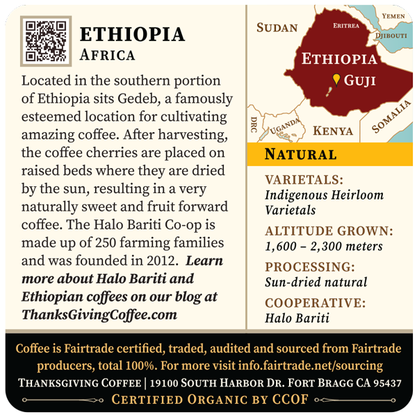 Ethiopia Natural Single-Origin Coffee – Light Roast Whole Bean