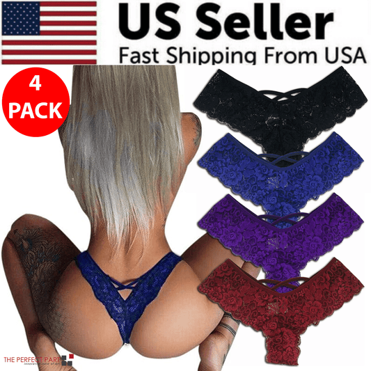 4 Pack Women’s Sexy Lace Thong Panties Plus Size