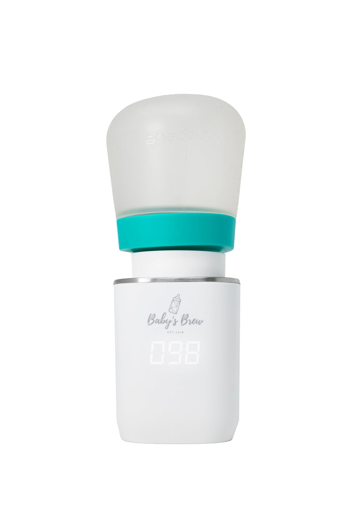 White bottle with a teal cap on a white background