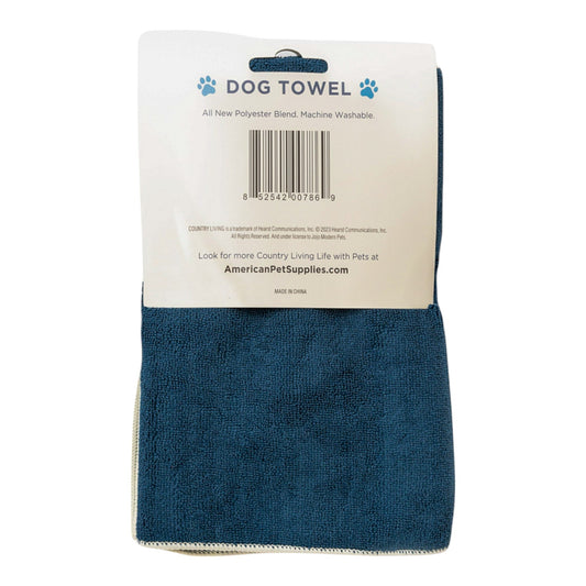 Country Living Large Marine Blue Microfiber Dog Bath Towel with Embroidered Paw Print