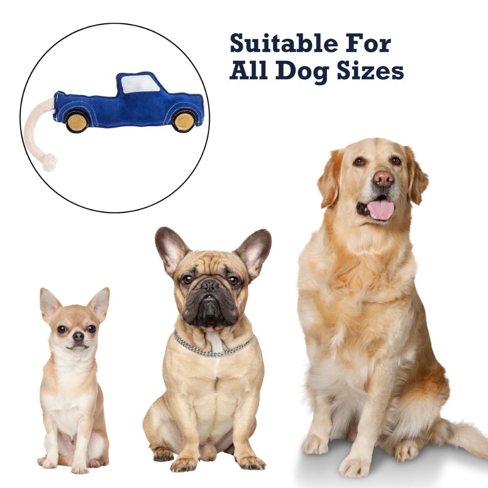 Country Living Faux Leather Blue Pickup Truck Dog Chew Toy, Durable, Safe and Non-Toxic