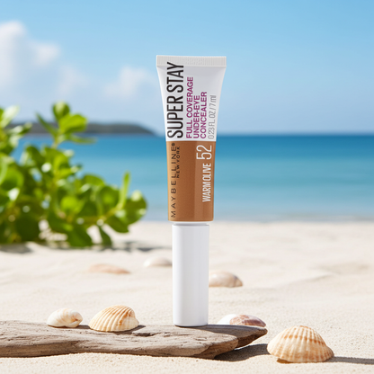 Maybelline New York Super Stay Super Stay Full Coverage, Brightening, Long Lasting, Under-eye Concealer Liquid Makeup Forup to 24H Wear, With Paddle Applicator, 52 Warm Olive, 0.23 fl. oz.